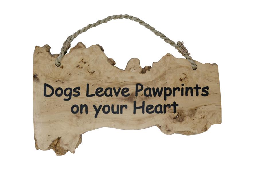 'Dogs leave paw prints..' Coffee Wood Plaque