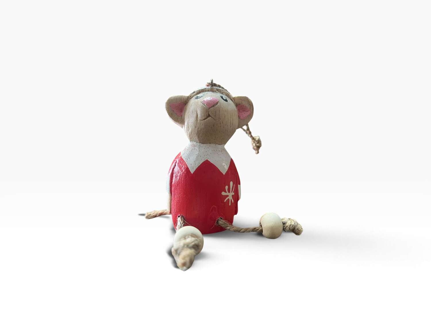 Wooden Red Mouse Decoration